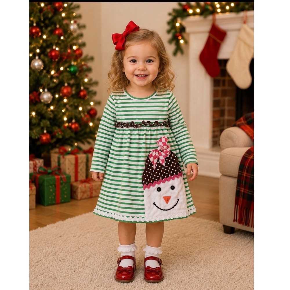 Mallory May Dress Sz 2 Snowman Green Christmas
